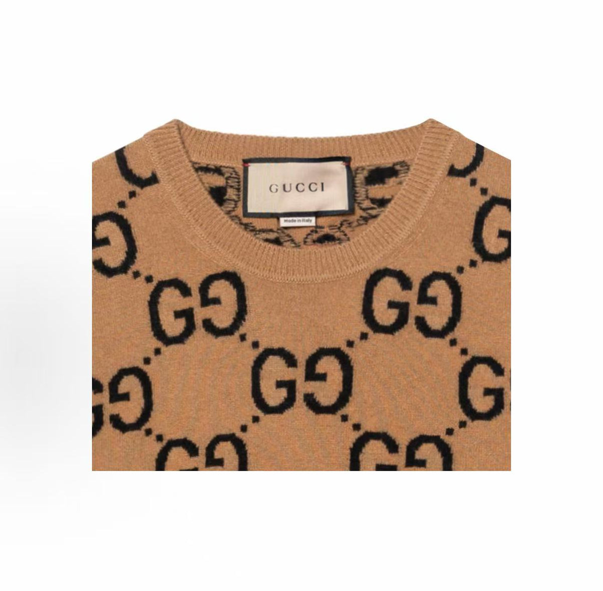 GUCCI: Double G Collection SS23 GG Lettered Jacquard Pullover Round-neck Long-sleeve Sweater for Men, Beige Color