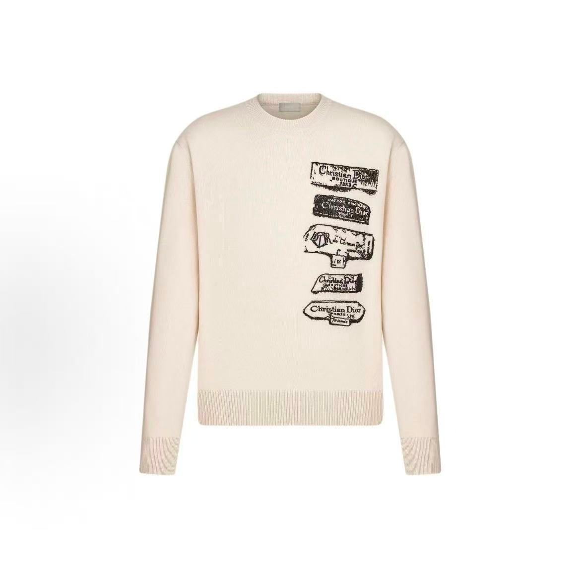 DIOR Dior Spring 2025 Men's Ready-to-Wear Collection - Patterned Printed Ribbed Round-neck Pullover Long-sleeved Sweater for Men - White