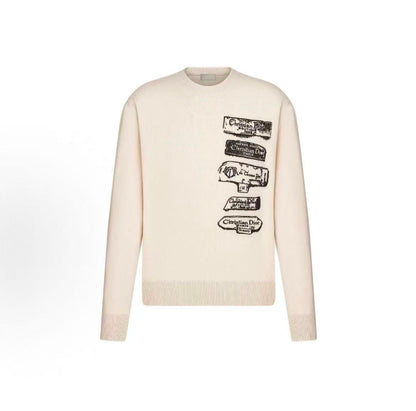 DIOR Dior Spring 2025 Men's Ready-to-Wear Collection - Patterned Printed Ribbed Round-neck Pullover Long-sleeved Sweater for Men - White