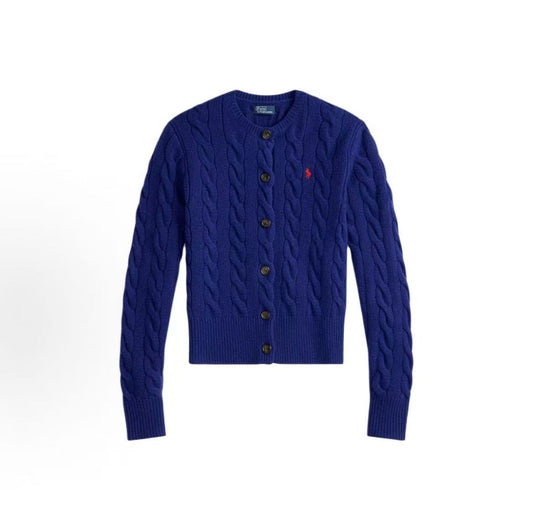 Ralph Lauren Petite Spurs Embroidery Solid Wool and Cashmere Blend Plaid Knitted Roundneck Long Sleeve Buttoned Collar Sweater Standard Fit Women's Styles Fan-Style Button Front Pullover Sweater Standard Fit Women's Style (Copy)