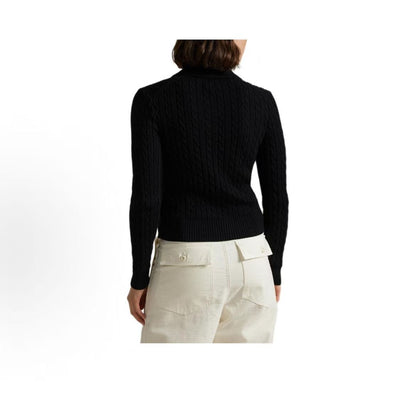 Ralph Lauren Solid Color Small Spikes Embroidered Lace Embroidered Cotton Buttoned Collar Single-Button Ribbed Sleeve Hem Long-Sleeved Buttoned Front Sweater Form-fitting Women's Style Black