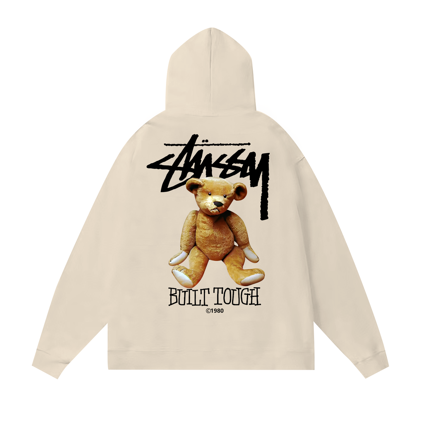 STUSSY BEAR PRINT HOODIE CREAM