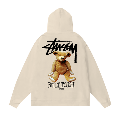 STUSSY BEAR PRINT HOODIE CREAM