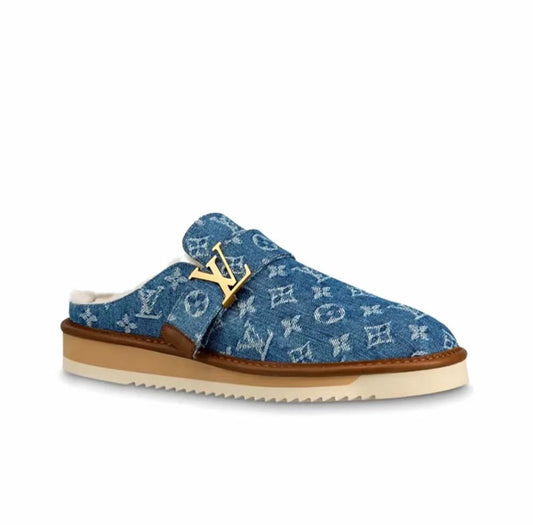 LOUIS VUITTON Cosy denim wear-resistant comfortable overtop slippers men's blue