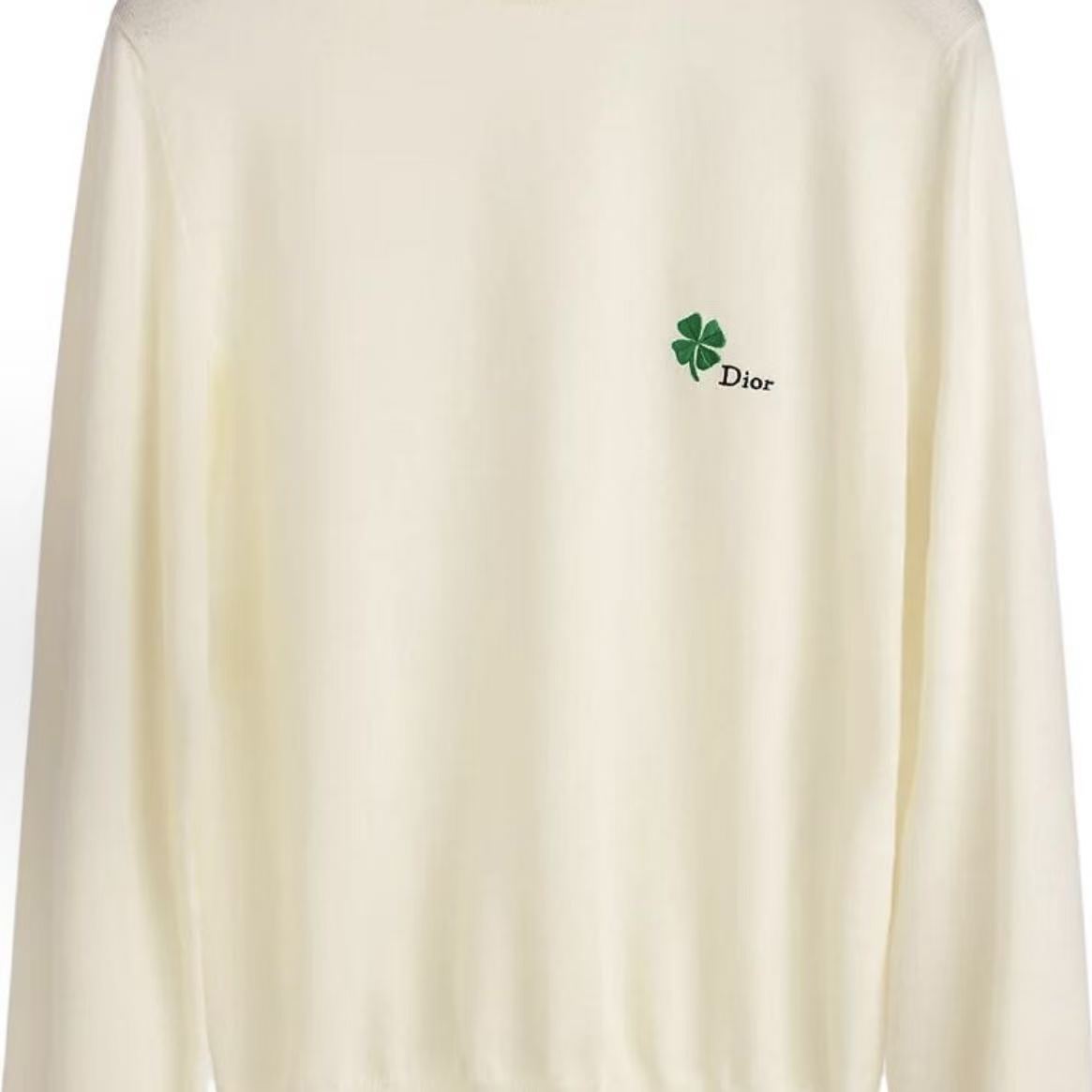 DIOR (Dior) SS26 Summer Collection - Four-leaf clover embroidered crew-neck ribbed collar sweater for men