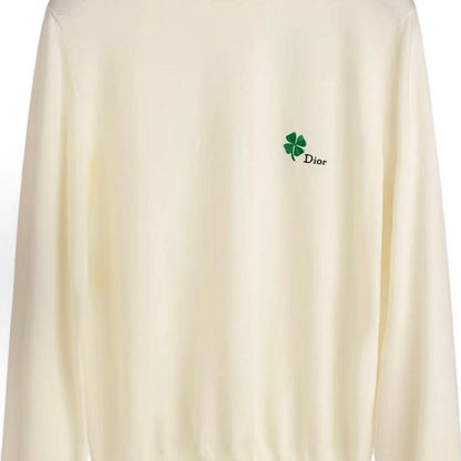 DIOR (Dior) SS26 Summer Collection - Four-leaf clover embroidered crew-neck ribbed collar sweater for men