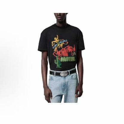 LOUIS VUITTON FW24 Letter Pattern Printed Round-neck Pullover Short-Sleeve T-shirt for Men - Black