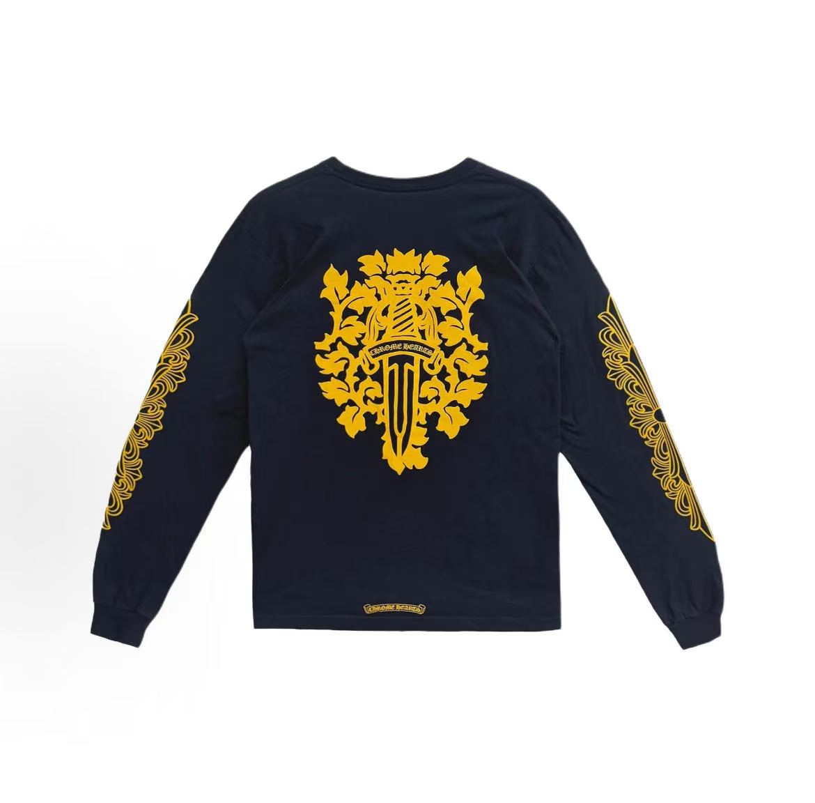 Chrome Hearts Long-sleeved Dagger Patterned Printed Round-neck Straight-Tee with Chest Pouch for Men