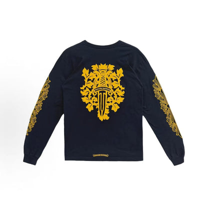 Chrome Hearts Long-sleeved Dagger Patterned Printed Round-neck Straight-Tee with Chest Pouch for Men