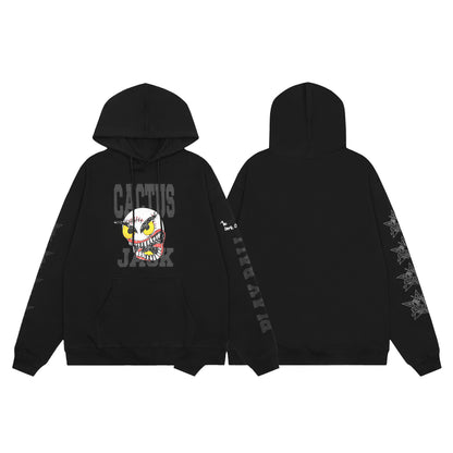 Travis Scott Cartoon Skeleton Print Hoodie Black