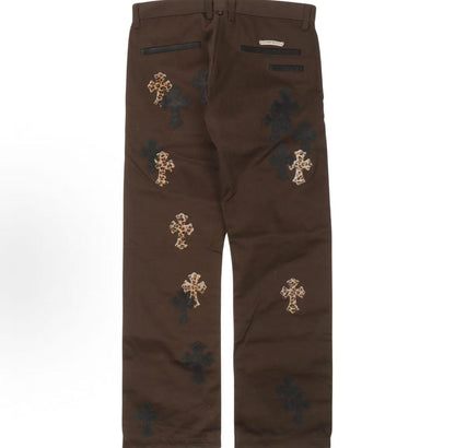 Chrome Hearts Leather Cross-Strapped Twill Cotton Casual Pants - Men's and Women's  Style alike