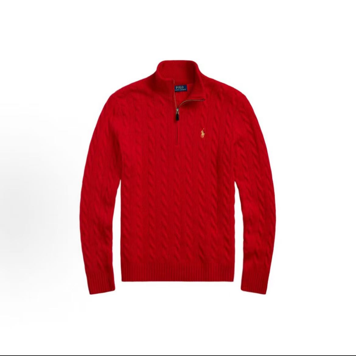 Ralph Lauren Small Spur Embroidered Logo Pattern Wool Blend Plaid Knitted Half-Buttoned Long-Sleeved Pullover Hoodie Sweater Standard Fit Men's Style