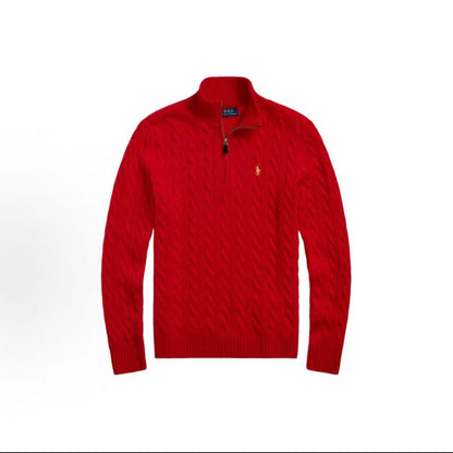 Ralph Lauren Small Spur Embroidered Logo Pattern Wool Blend Plaid Knitted Half-Buttoned Long-Sleeved Pullover Hoodie Sweater Standard Fit Men's Style