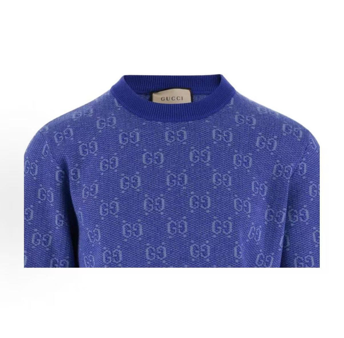 GUCCI 2023 Spring Collection Double G Embroidered Plaid Pullover Sweater - Men's Style - Blue