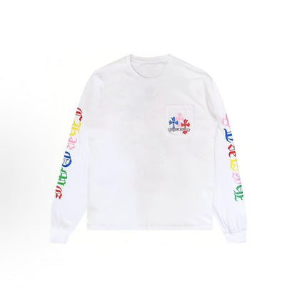 Chrome Hearts Color Cross-Style Lettered T-Shirt Long-Sleeved for Men and Women in White