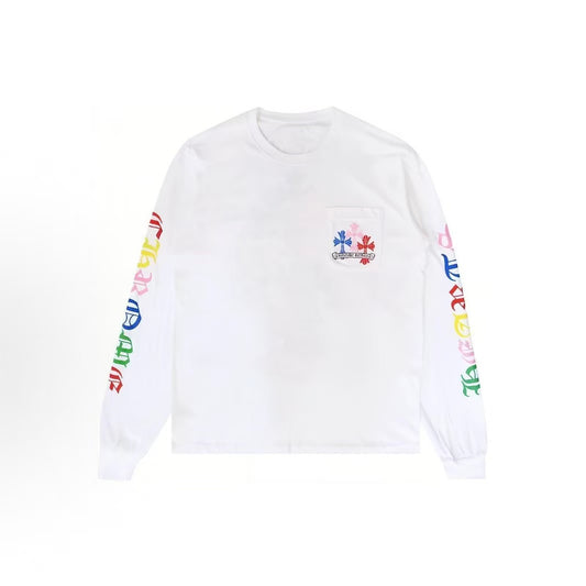 Chrome Hearts Color Cross-Style Lettered T-Shirt Long-Sleeved for Men and Women in White