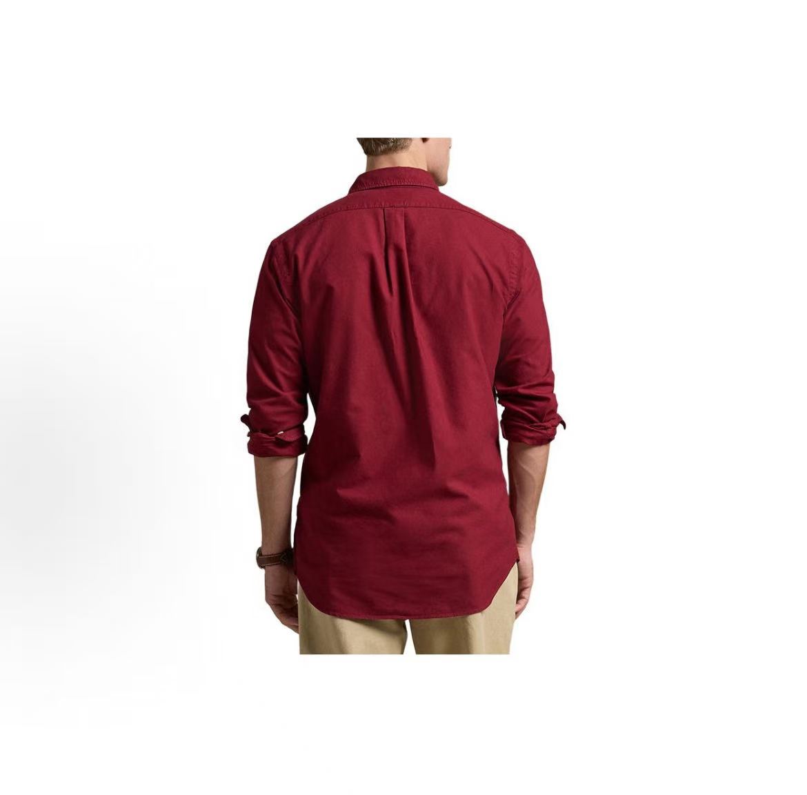Ralph Lauren FW24 Little Horse Embroidered Logo Pattern Solid Cotton Button-down Loose Single-Button Long-Sleeved Oxford Shirt Classic Men's Style Red