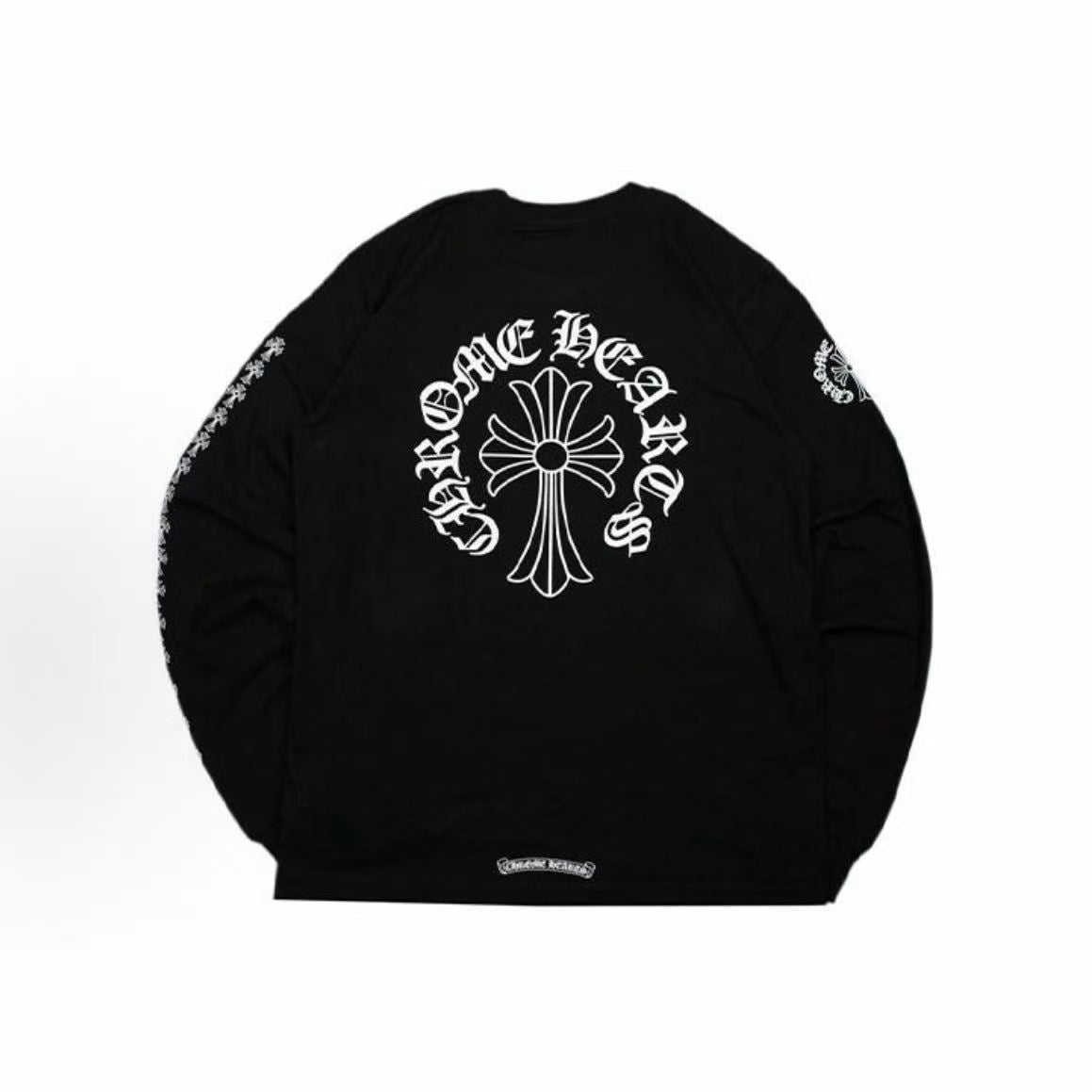 Chrome Hearts Cross Pendant Sanskrit Print Scroll Long Sleeve T-Shirt, Unisex, Black