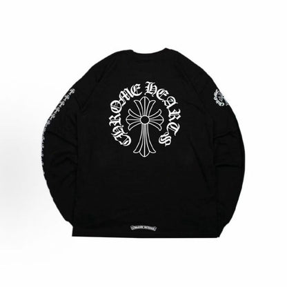 Chrome Hearts Cross Pendant Sanskrit Print Scroll Long Sleeve T-Shirt, Unisex, Black