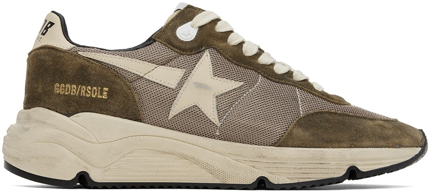 حذاء رياضي منخفض الساق Golden Goose بلون كاكي وبيج بنعل Running Sole