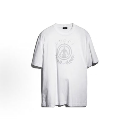 GUCCI T-shirt with emblem print, round neck, short sleeves, for men
