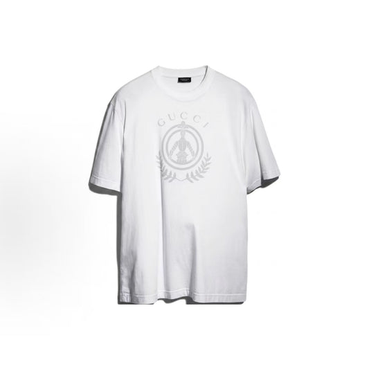 GUCCI T-shirt with emblem print, round neck, short sleeves, for men