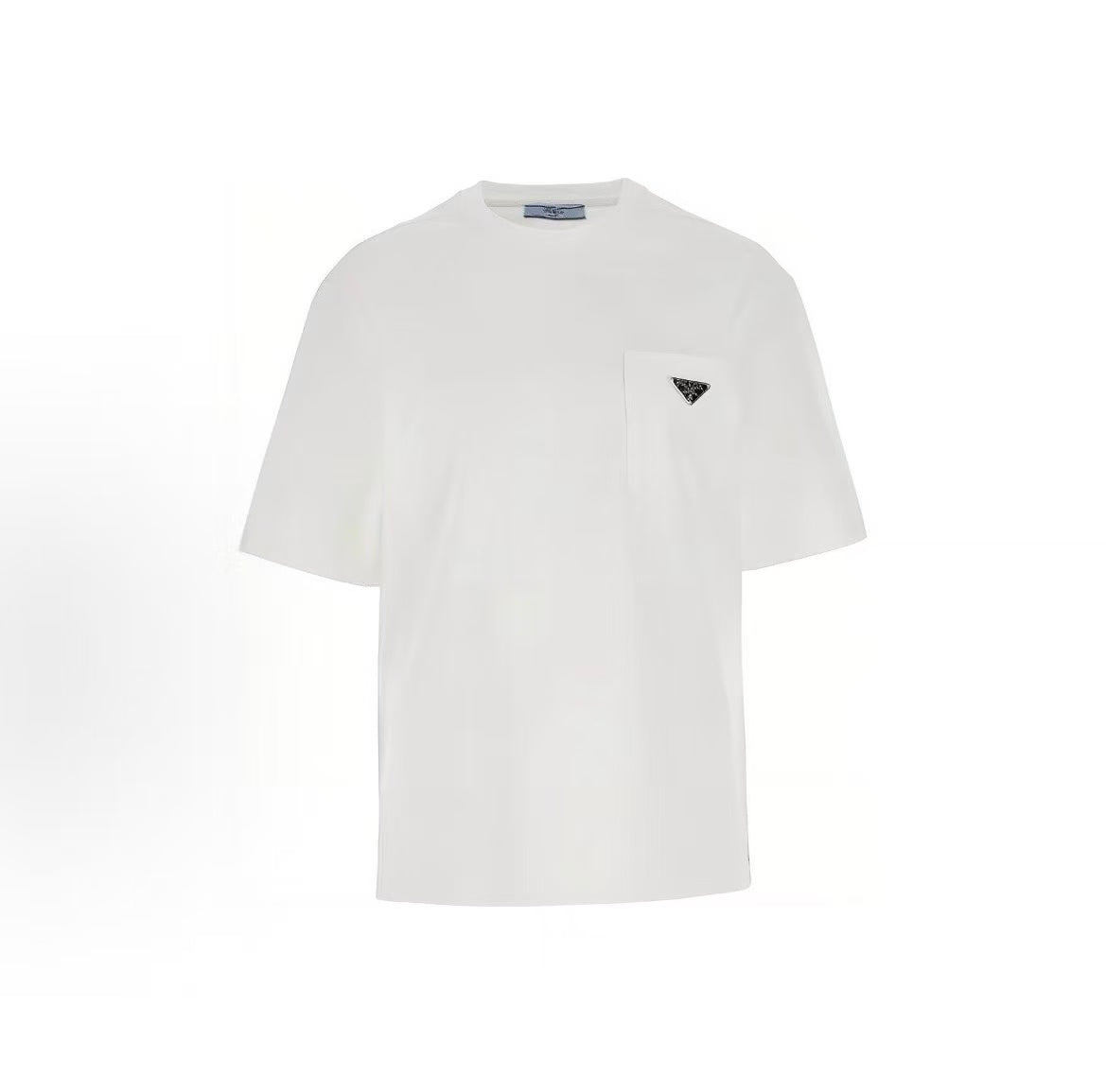 PRADA SS23 Solid Logo Front Patched Plain Knit Round-neck Short Sleeve T-shirt with A-line Sleeves for Women - White