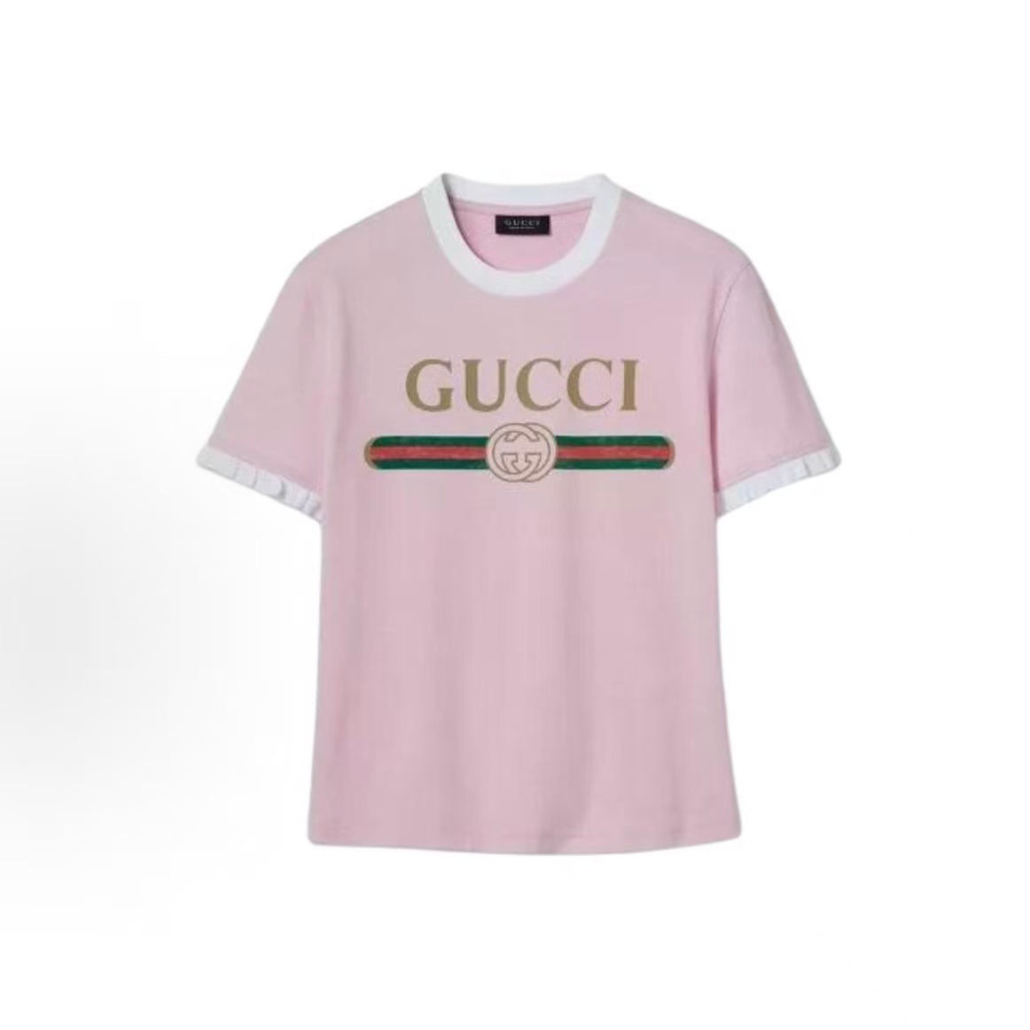 GUCCI T-shirt - Printed Knitted Pink Short Sleeve Casual Style - Men's and Women's style are the same