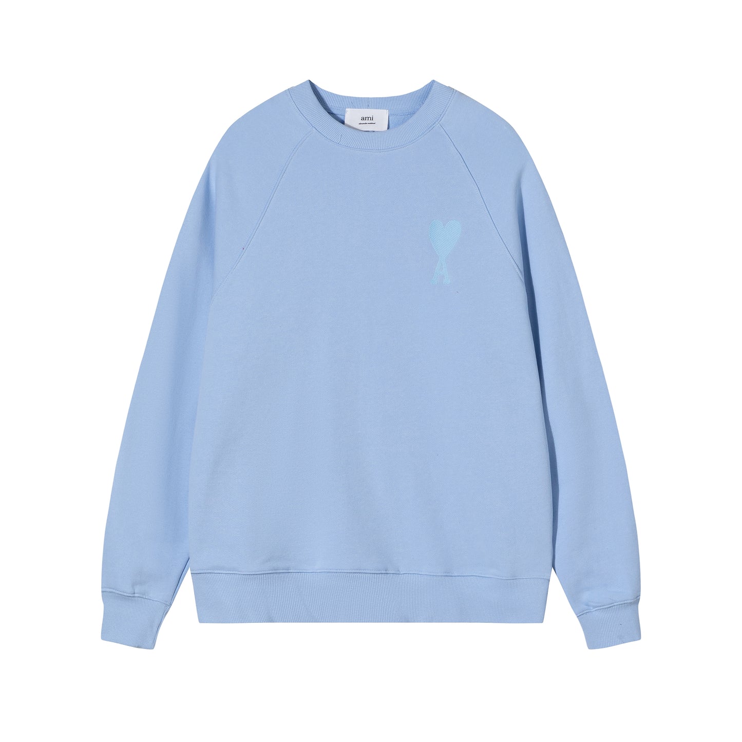 AMI  Solid Color Logo Crewneck Hoodie Blue