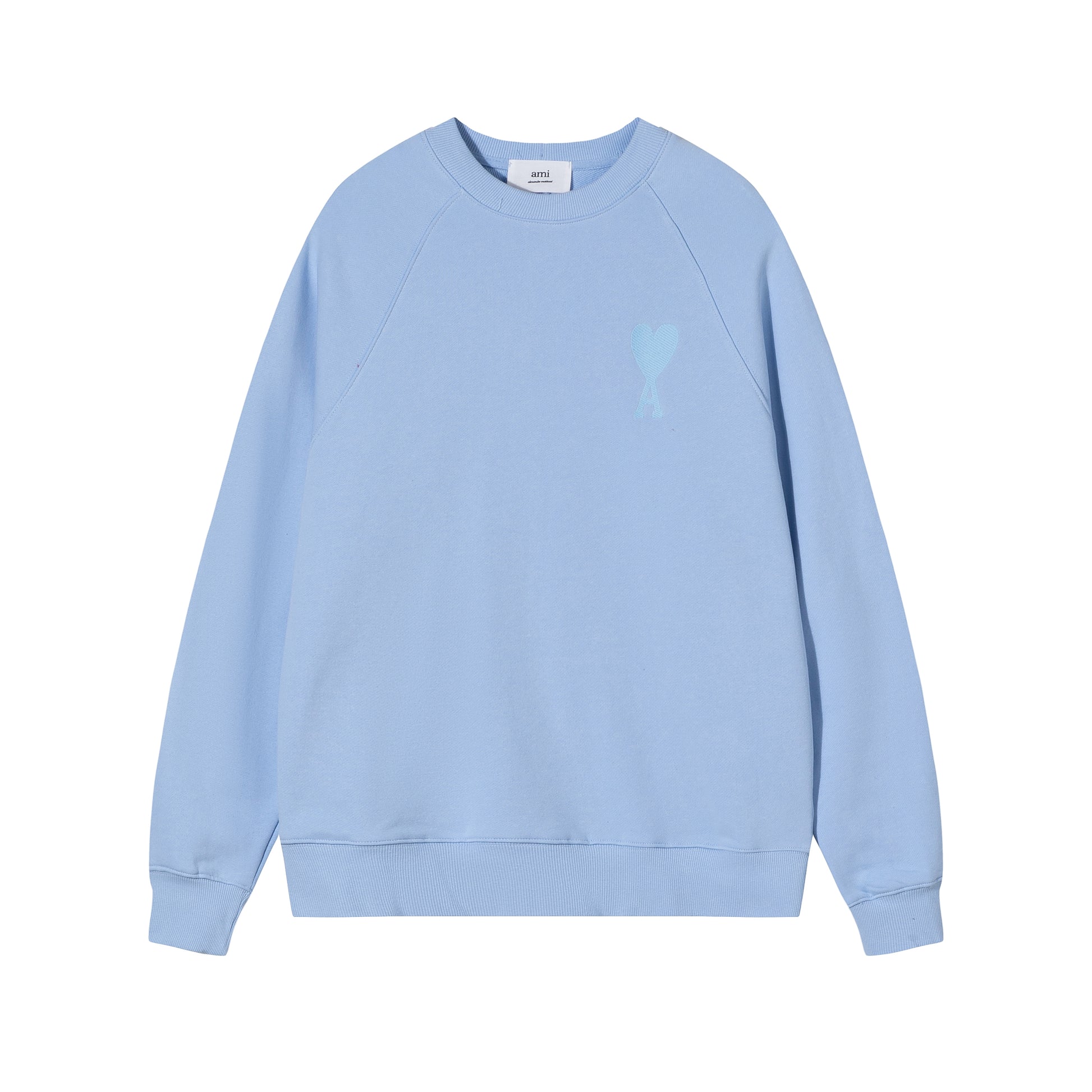 AMI  Solid Color Logo Crewneck Hoodie Blue