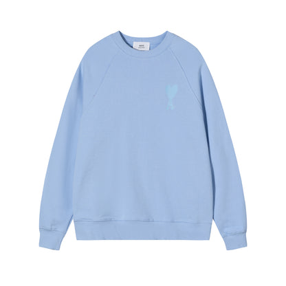 AMI  Solid Color Logo Crewneck Hoodie Blue