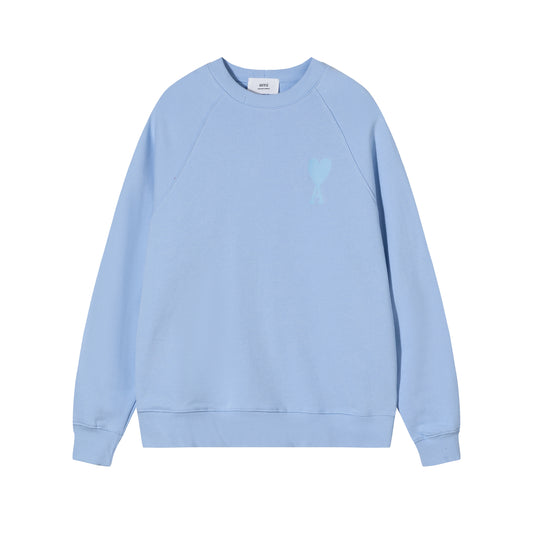 AMI  Solid Color Logo Crewneck Hoodie Blue