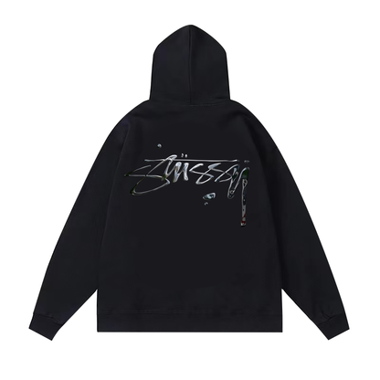 STUSSY BASIC LOGO PRINT HOODIE BLACK