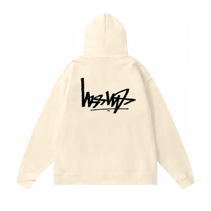 STUSSY REVERSE LOGO PRINT HOODIE CREAM