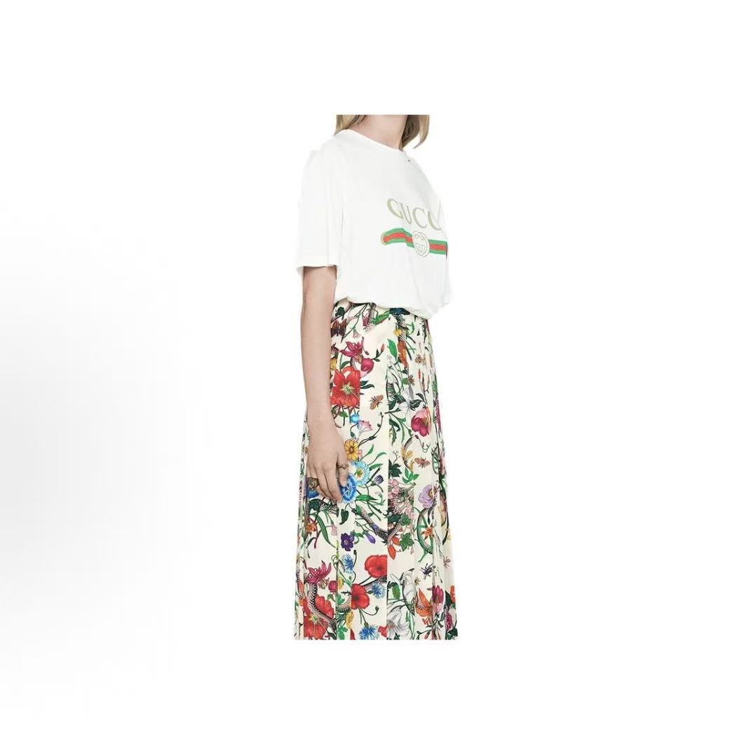 GUCCI Logo Letter Print Short Sleeve T-Shirt for Women, White