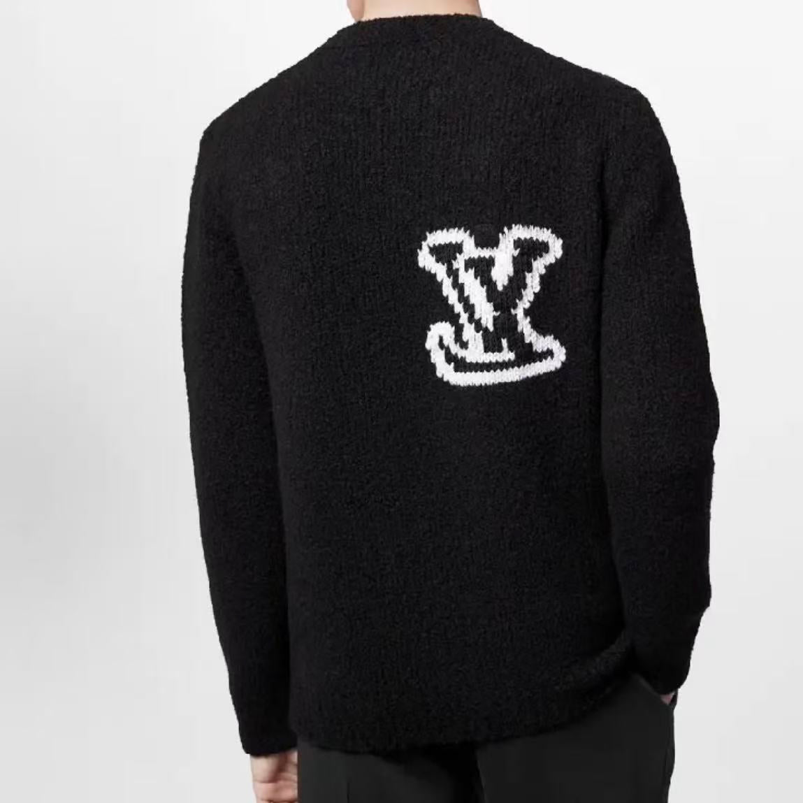 LOUIS VUITTON FW23 Logo embroidered casual round-neck sweater for men in black