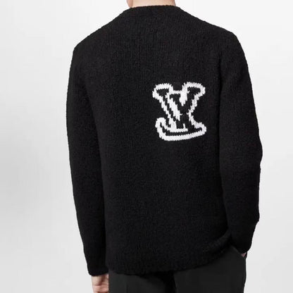 LOUIS VUITTON FW23 Logo embroidered casual round-neck sweater for men in black