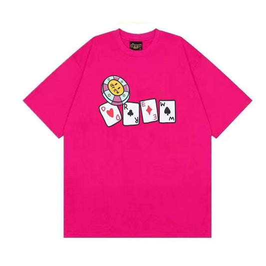 Drew House Chips Short Sleeve Cotton T-Shirt Rose Red
