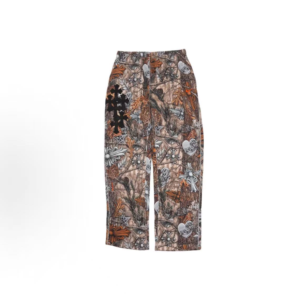 Chrome Hearts Nocta/Nike collaboration: Long style leather-embroidered camouflage-print sport/leisure pants for men