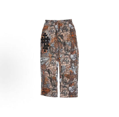 Chrome Hearts Nocta/Nike collaboration: Long style leather-embroidered camouflage-print sport/leisure pants for men