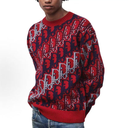 DIOR (Dior) OBLIQUE SS26 Summer Collection - Wool jacquard ribbed round-neck printed long-sleeved sweater for men