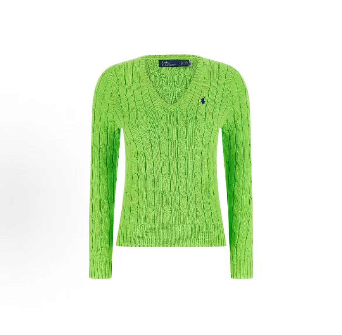 Ralph Lauren SS26 Striped Knotted Solid Color Small Quilted Embroidery Knit Shirt Standard Fit Women's Style