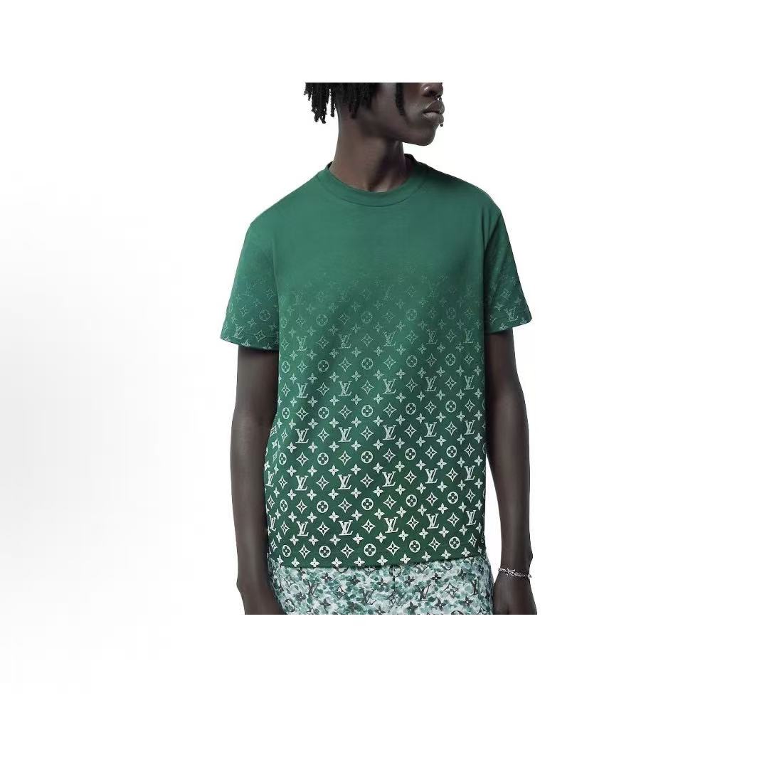 LOUIS VUITTON FW23 Logo All-Over Print Round Neck Short Sleeve T-Shirt for Men, Green