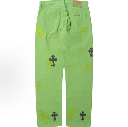 Chrome Hearts Button-Open and Button-Closed Striped Cross-Design Jeans - for both men and women