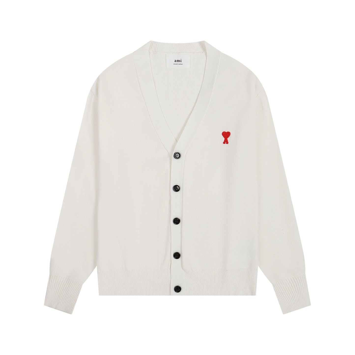 AMI Small Logo V-neck Button Sweater Beige
