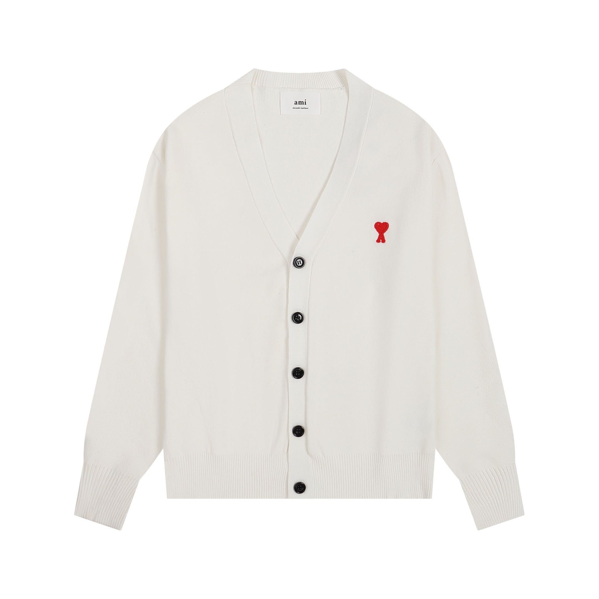 AMI Small Logo V-neck Button Sweater Beige