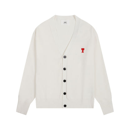 AMI Small Logo V-neck Button Sweater Beige