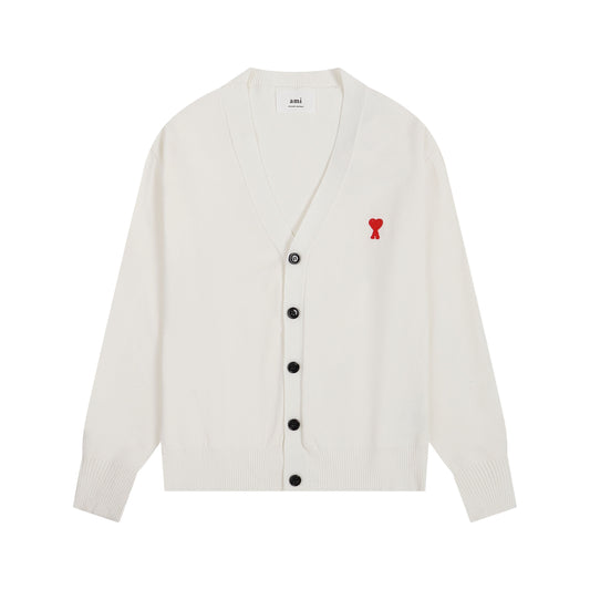 AMI Small Logo V-neck Button Sweater Beige