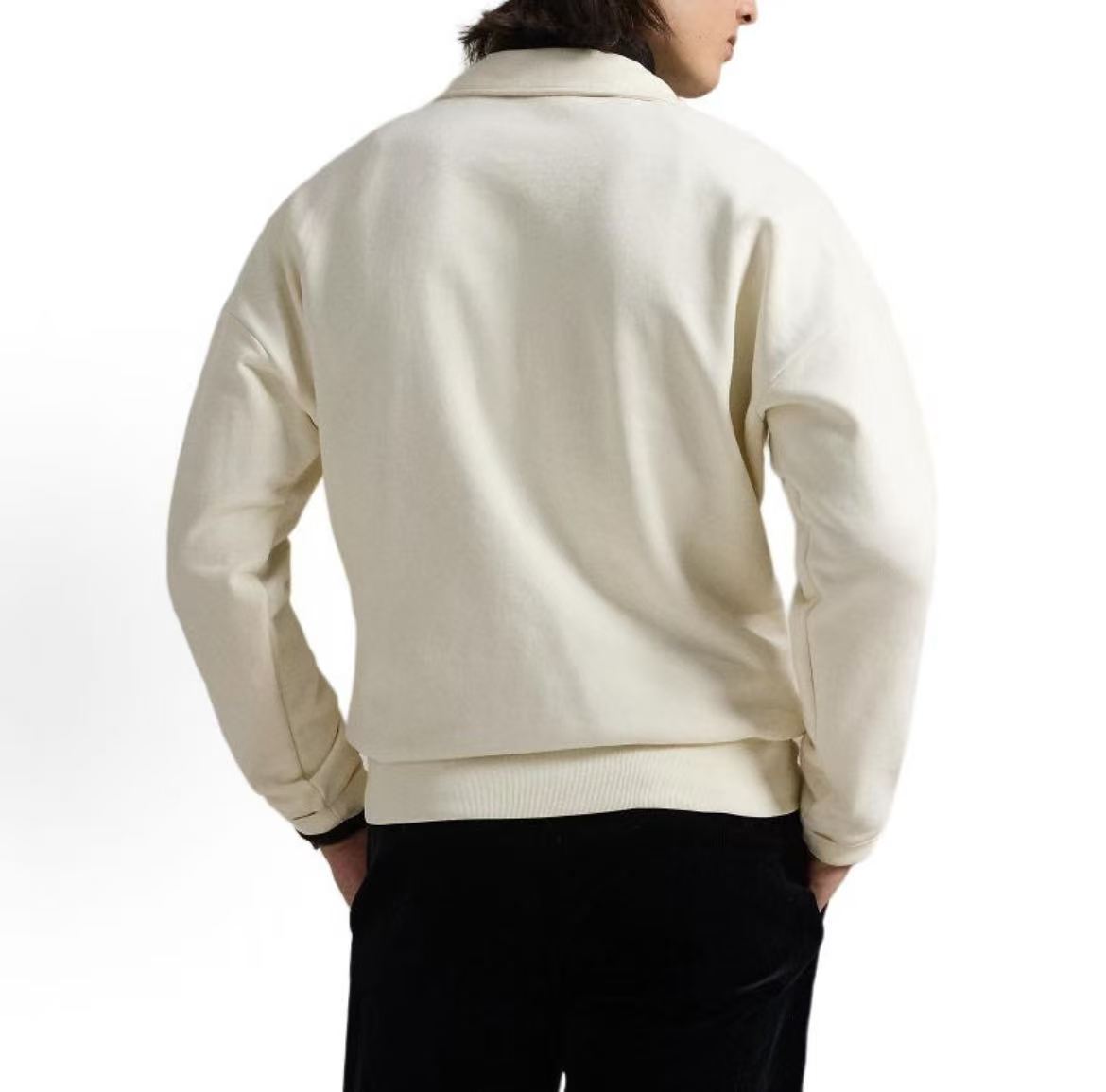 Ralph Lauren Spring/Summer 2025 New Year Collection Solid-color Pointed Collar Logo Embroidered Zip-Up Sweater for Men, White