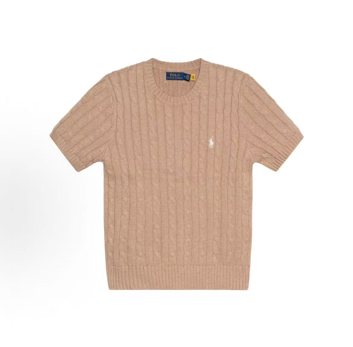 Ralph Lauren SS23 Solid-color Logo Embroidered Casual Knit Shirt - Standard Fit - Women's - Khaki Color